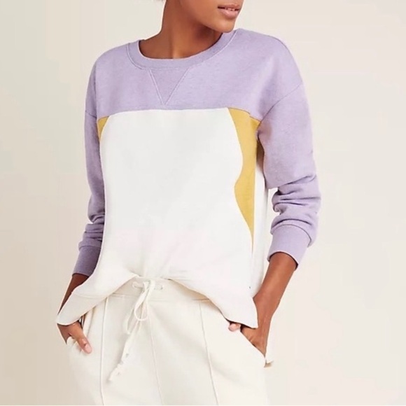 Anthropologie Saturday Sunday Colorblocked Purple Oversized Sweatshirt Pullover - Picture 2 of 10